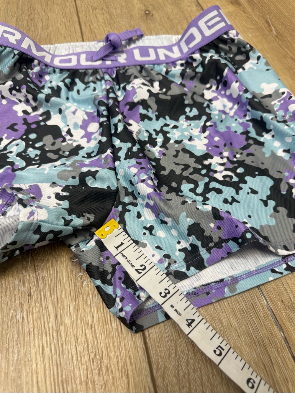 Under Armour Purple, Teal & Black Camo + Black Athletic Shorts 2 Pair Girls L - Picture 7 of 10